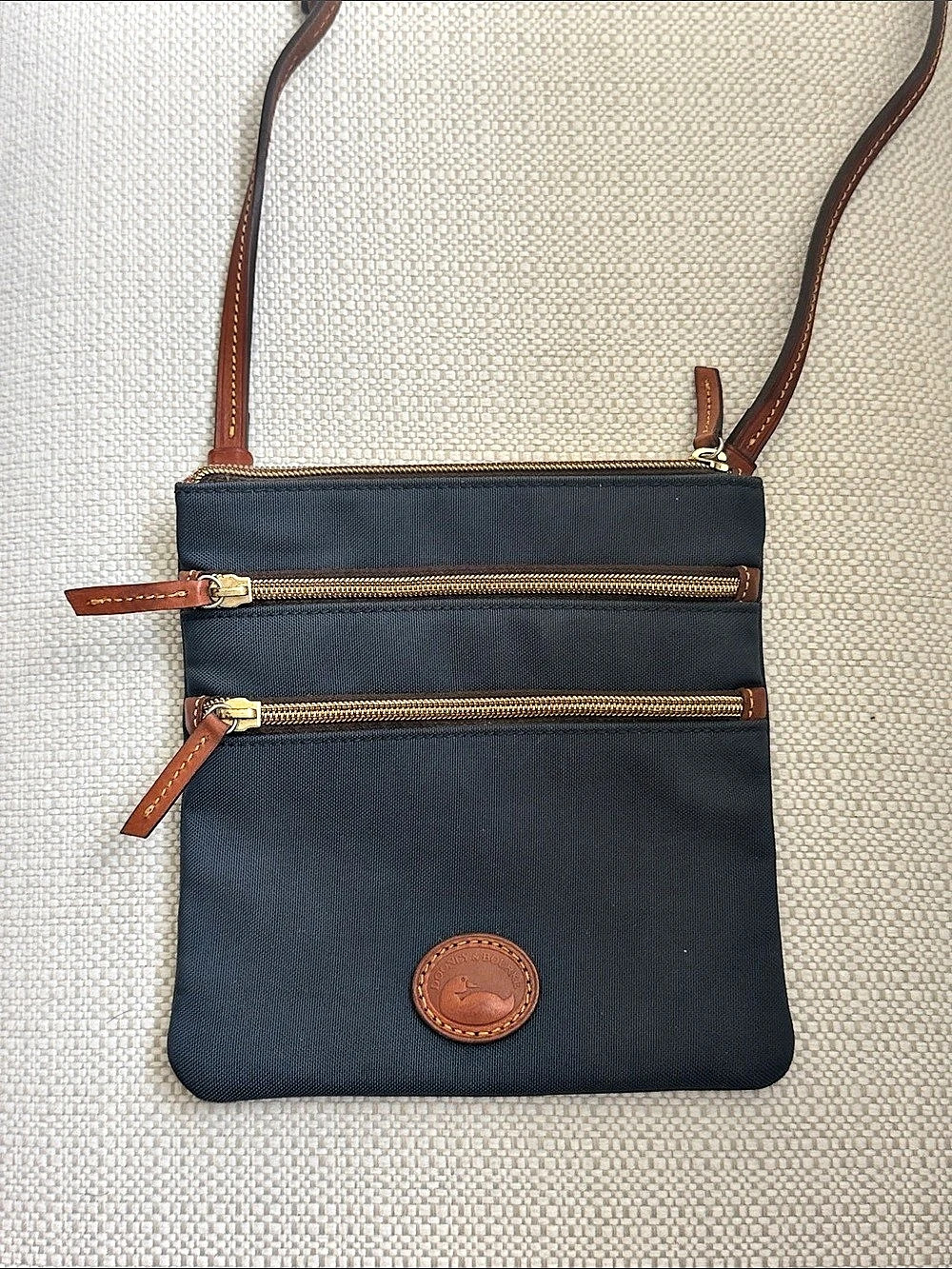 Dooney & Bourke Nylon North South Triple Zip Crossbody Navy & Brown